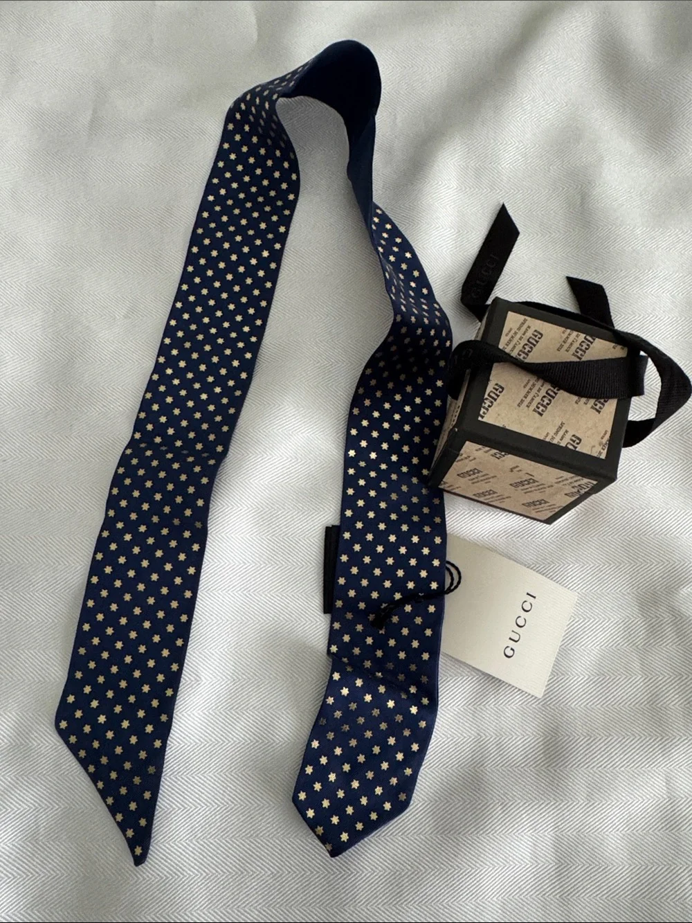 Gucci Navy Blue Star Pattern Silk Neck Scarf - women’s Accessories